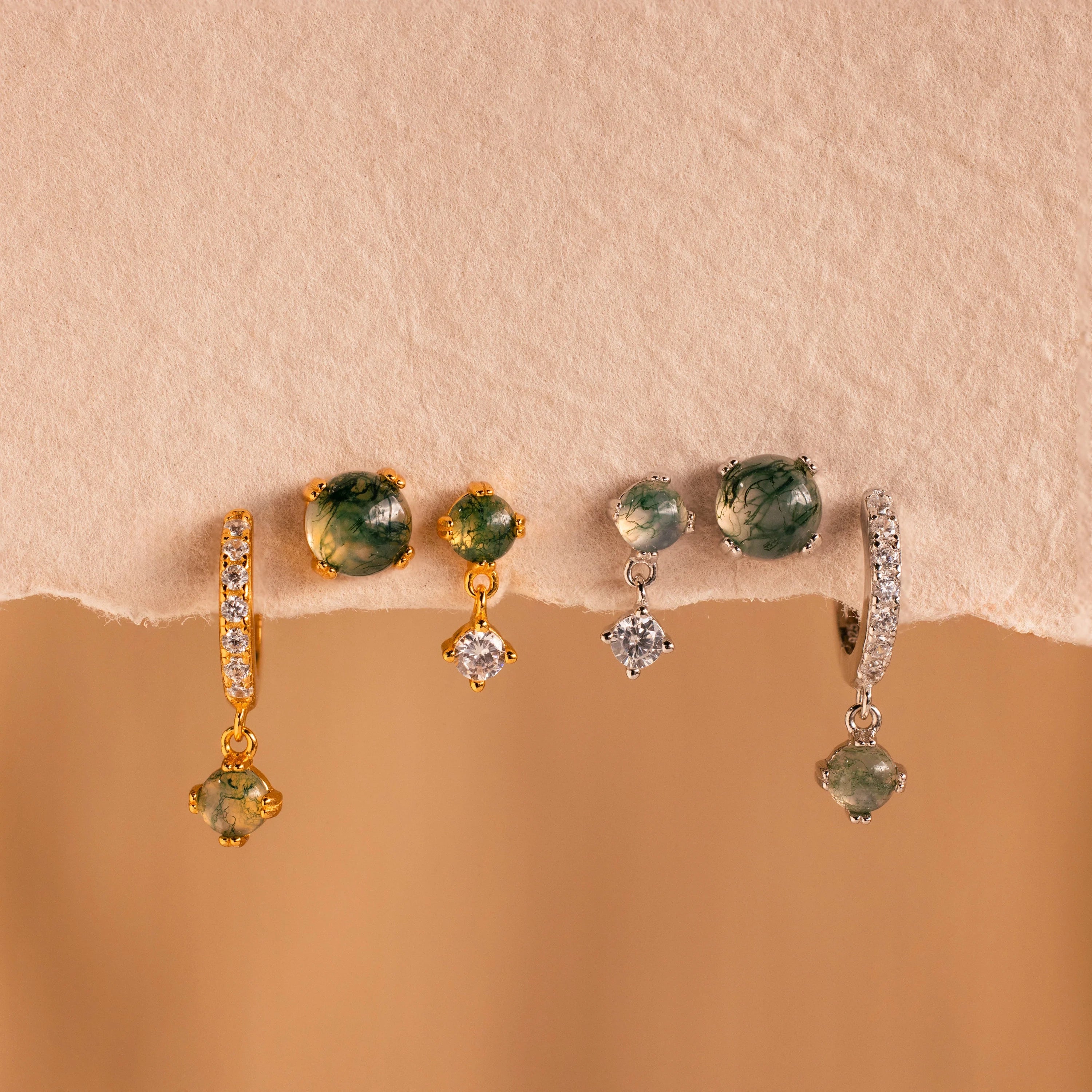 Agate Earrings Set Silver 18K Gold Plated