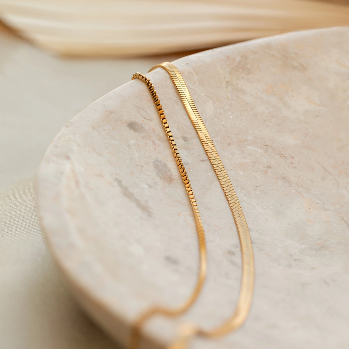 Herringbone Duo Chain Necklace  Silver 18K Gold Plated