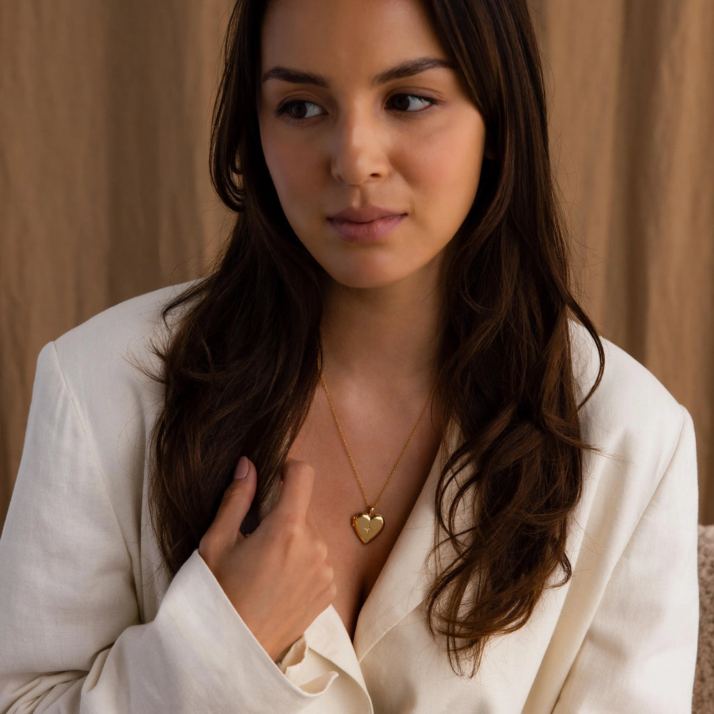 North Star Heart Locket Necklace Silver 18K Gold Plated