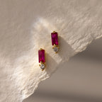 Baguette Cut Ruby Drop Studs Silver 18K Gold Plated