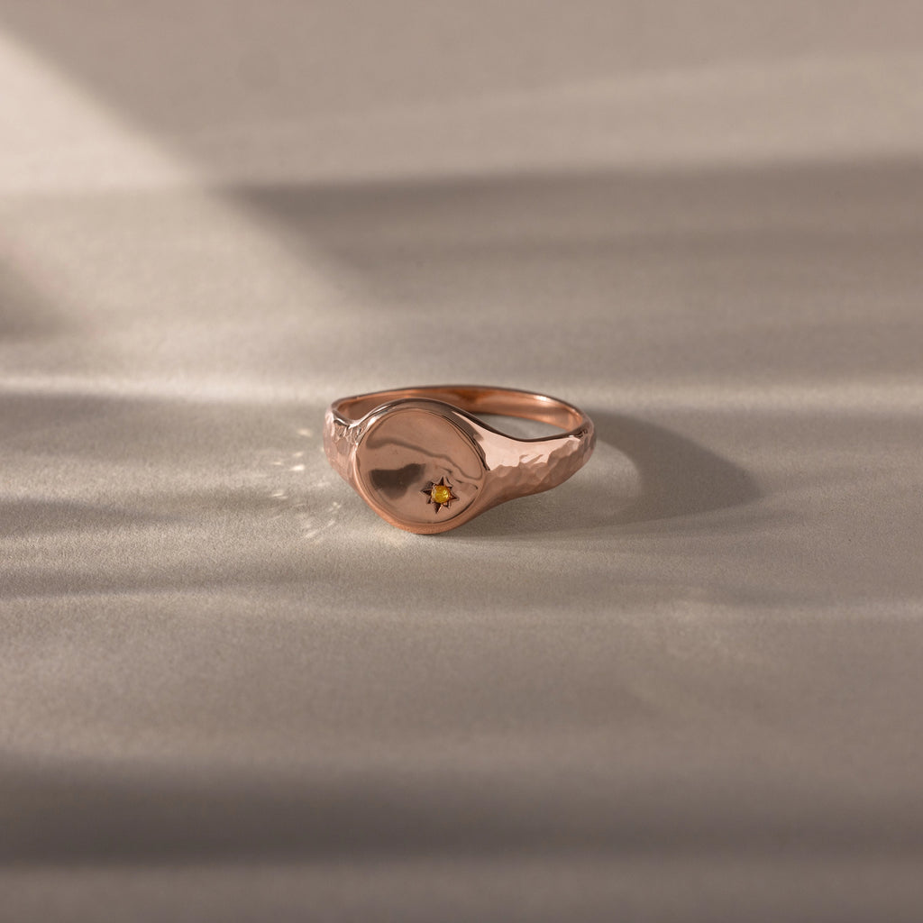 North Star Topaz Signet Ring Silver 18K Gold Plated