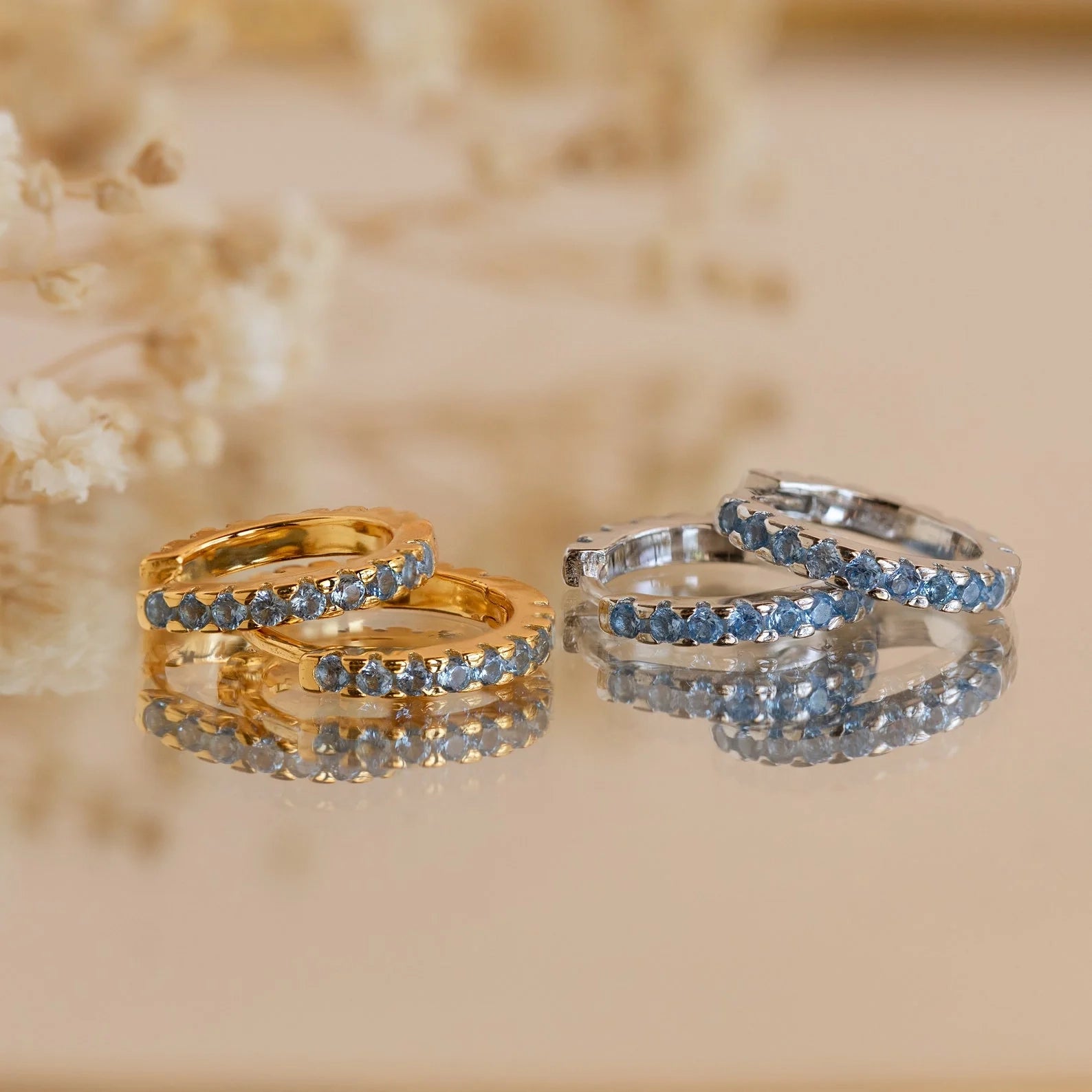 Aquamarine Pave Huggies Silver 18K Gold Plated