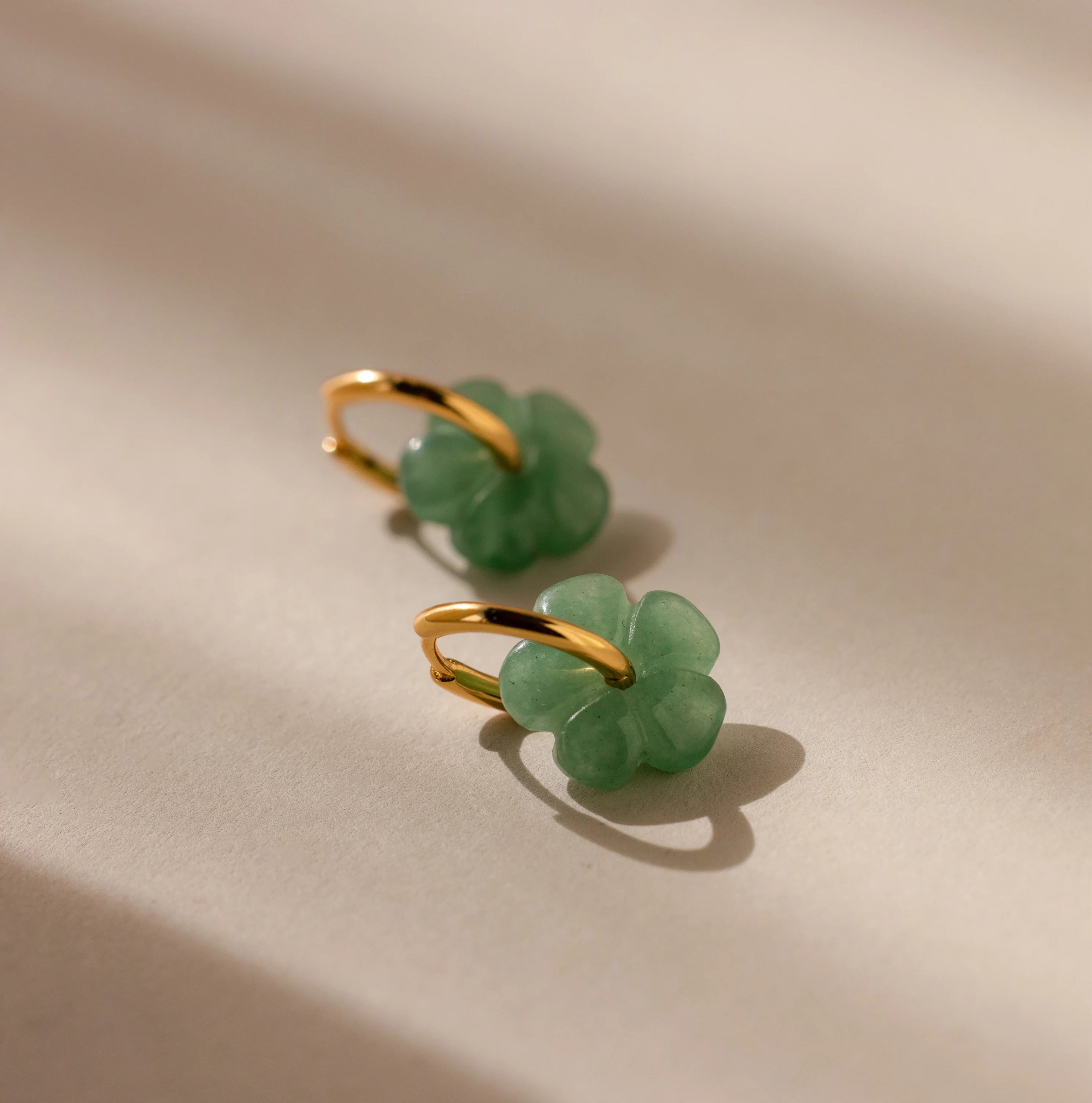 Jade Flower Hoops Silver 18K Gold Plated