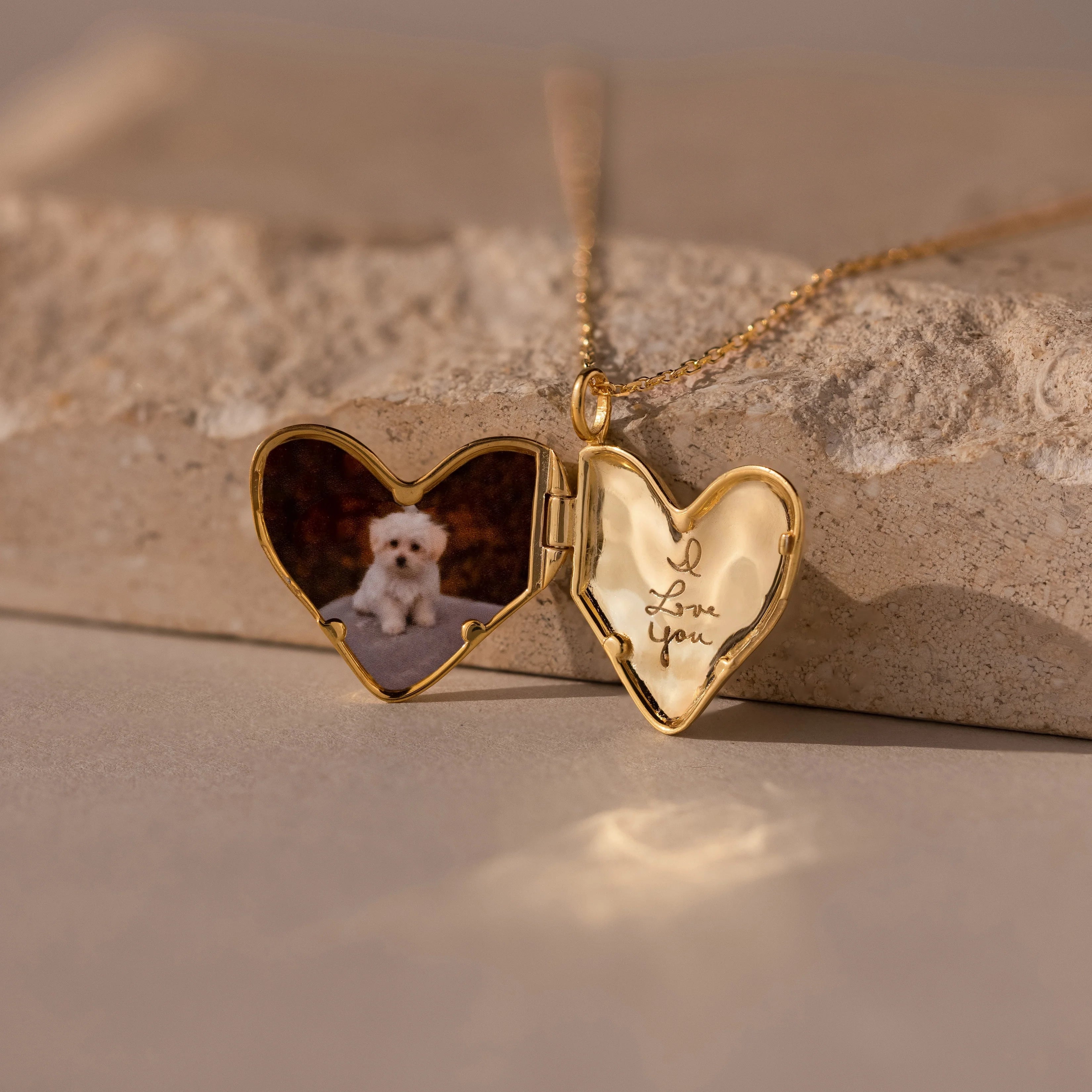 Organic Heart Locket Necklace Silver 18K Gold Plated