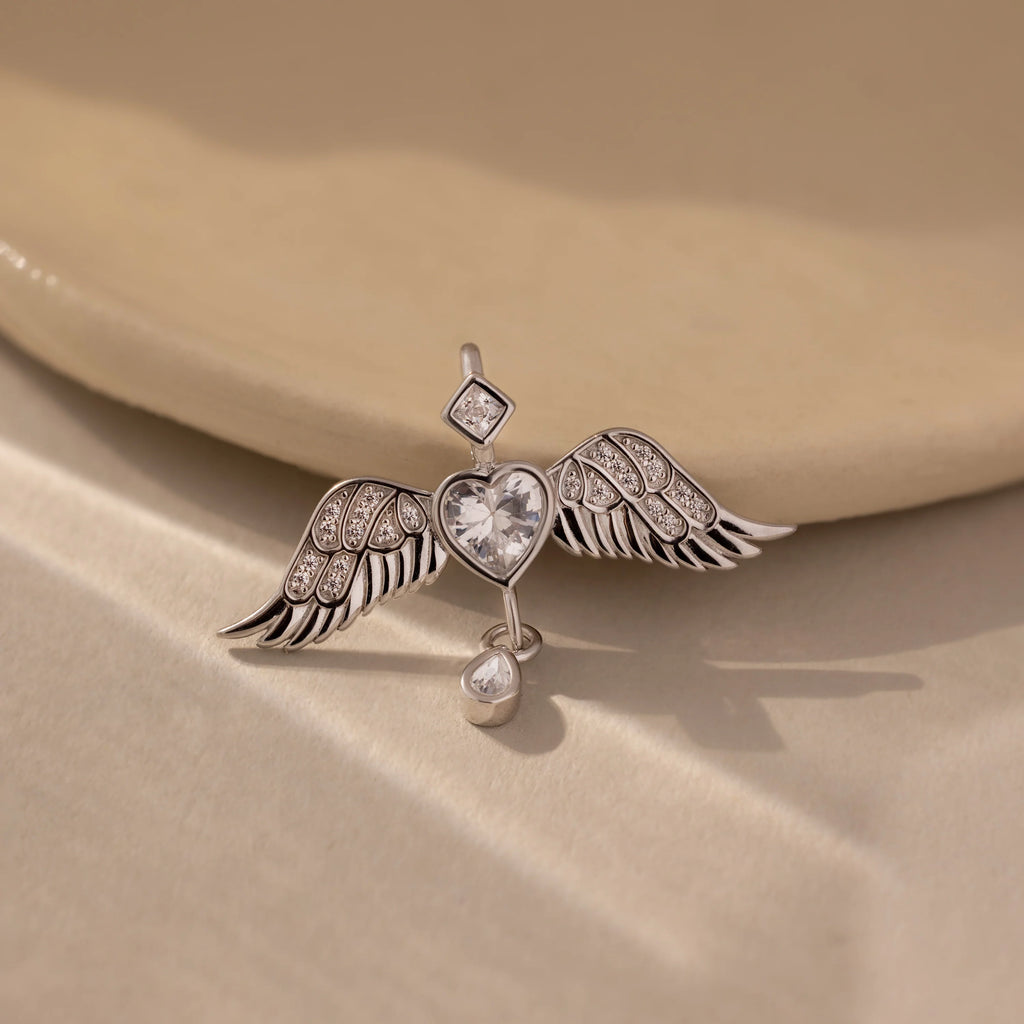 Diamond Angel Wing Charm Silver 18K Gold Plated
