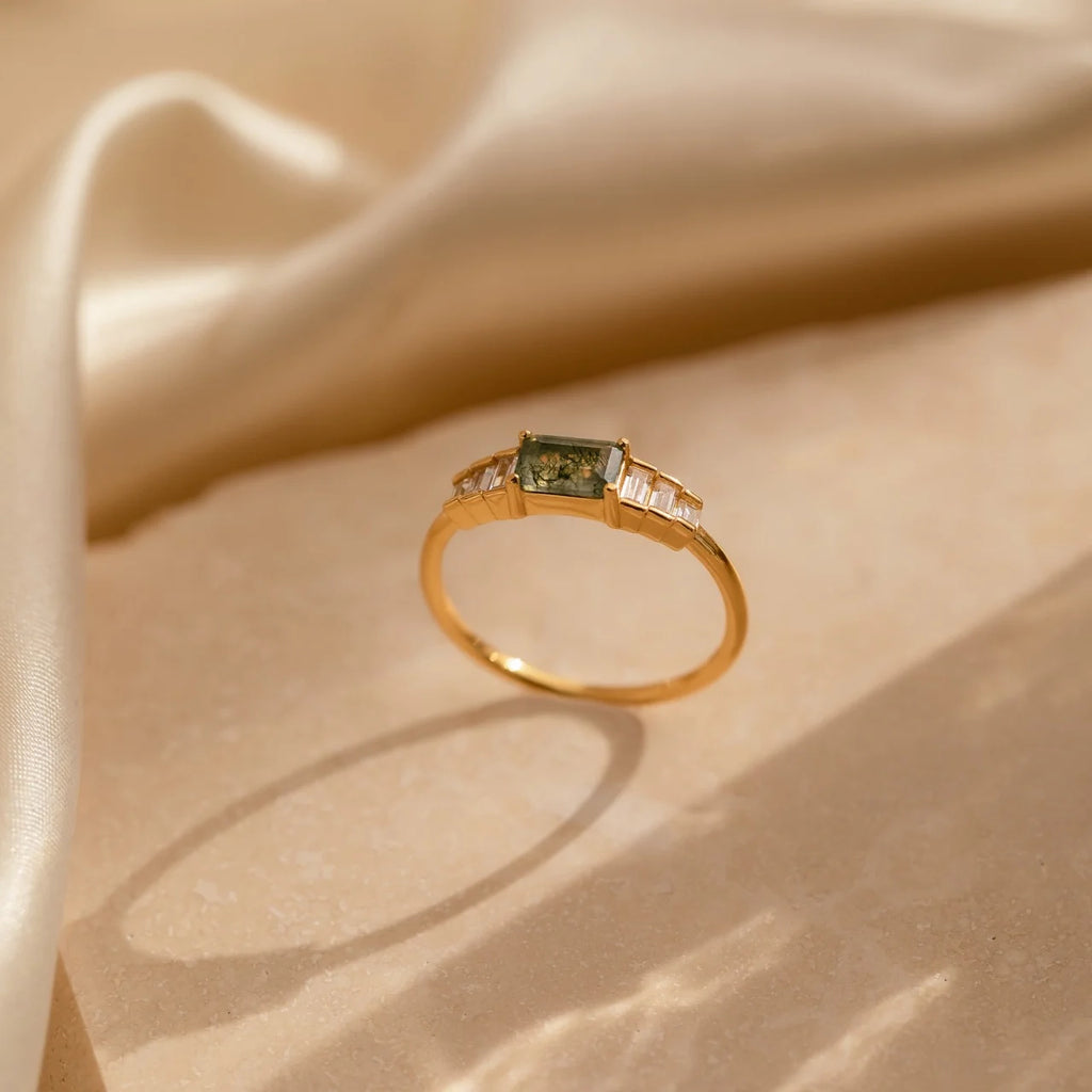 Diamond Agate Statement Ring Silver 18K Gold Plated