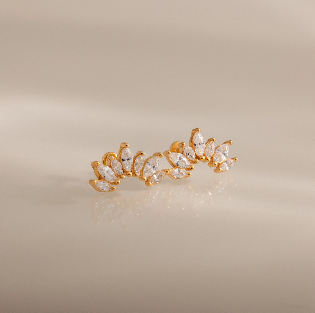 Marquise Diamond Flatback Climbers Silver 18K Gold Plated