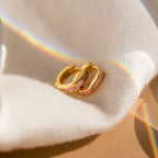Pink Opal Inlay Huggies Silver 18K Gold Plated