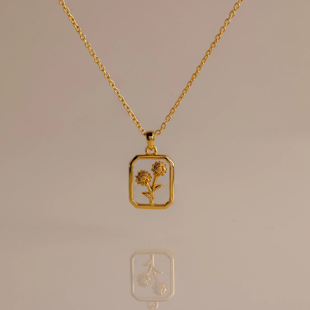 Birth Flower Charm Necklace Silver 18K Gold Plated