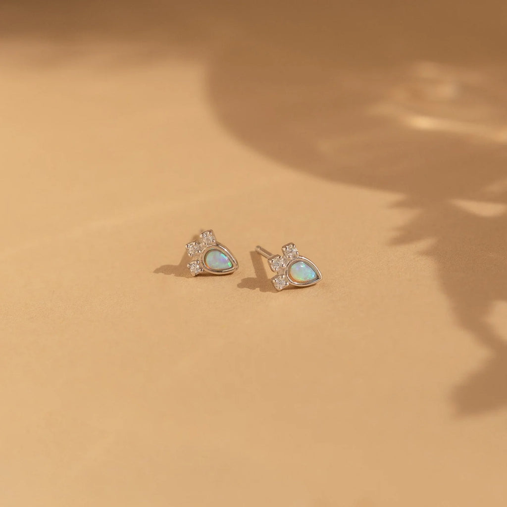 Diamond and Opal Teardrop Studs