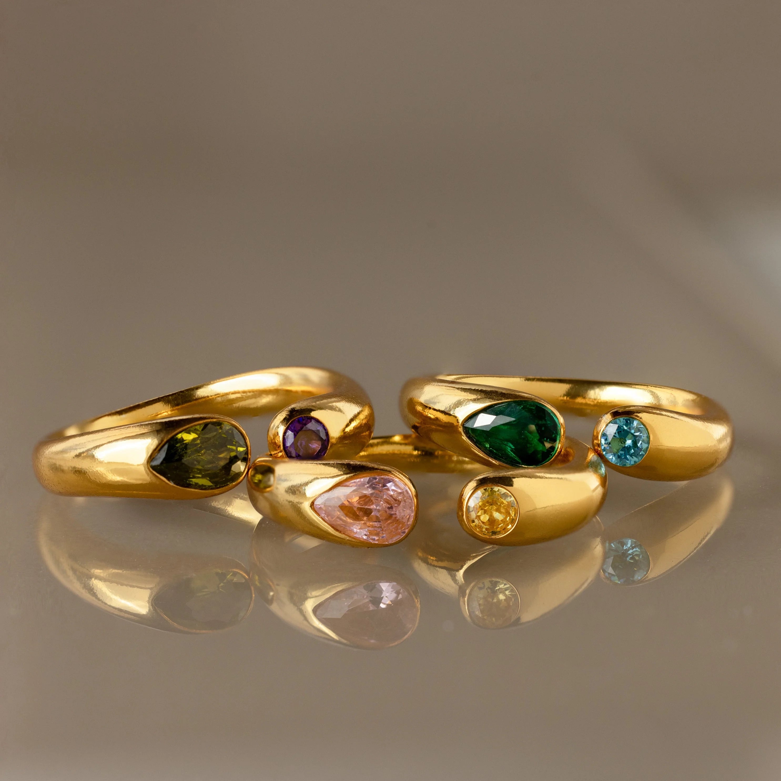 Toi et Moi Birthstone Signet Ring  Silver 18K Gold Plated