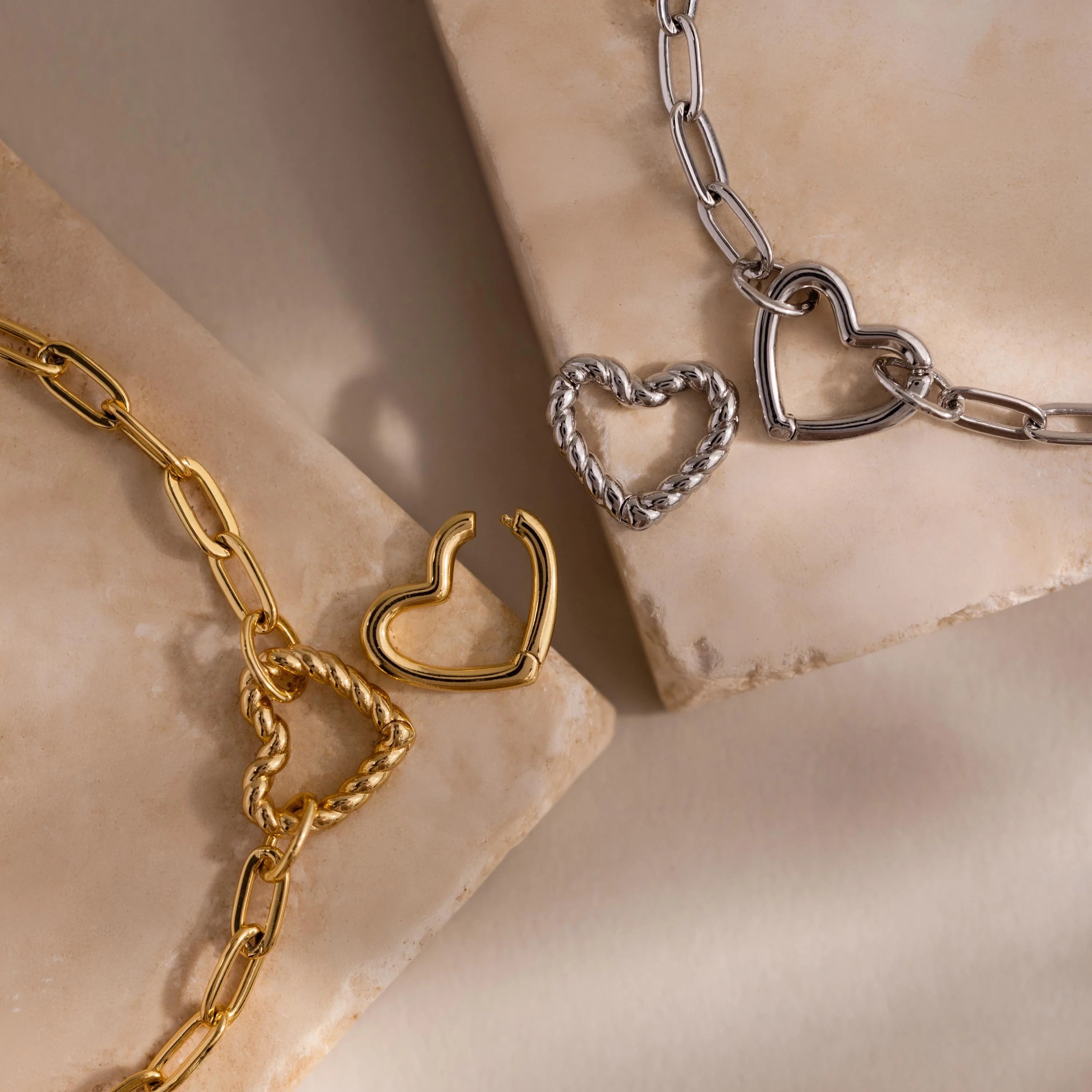 Heart Charm Paperclip Bracelet Silver 18K Gold Plated