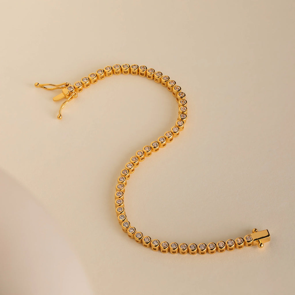 Diamond Bezel Tennis Bracelet Silver 18K Gold Plated