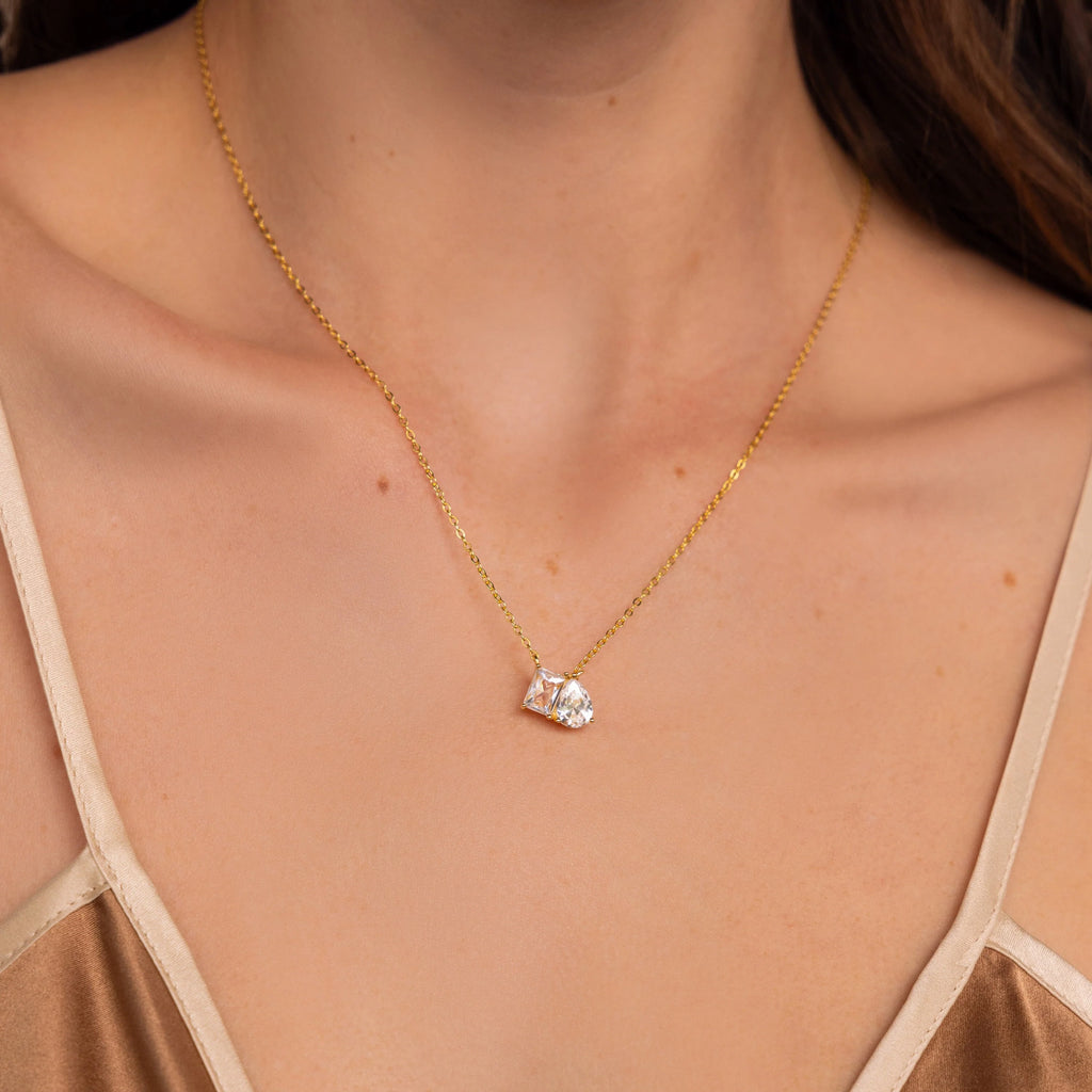 Toi et Moi Diamond Necklace Silver 18K Gold Plated