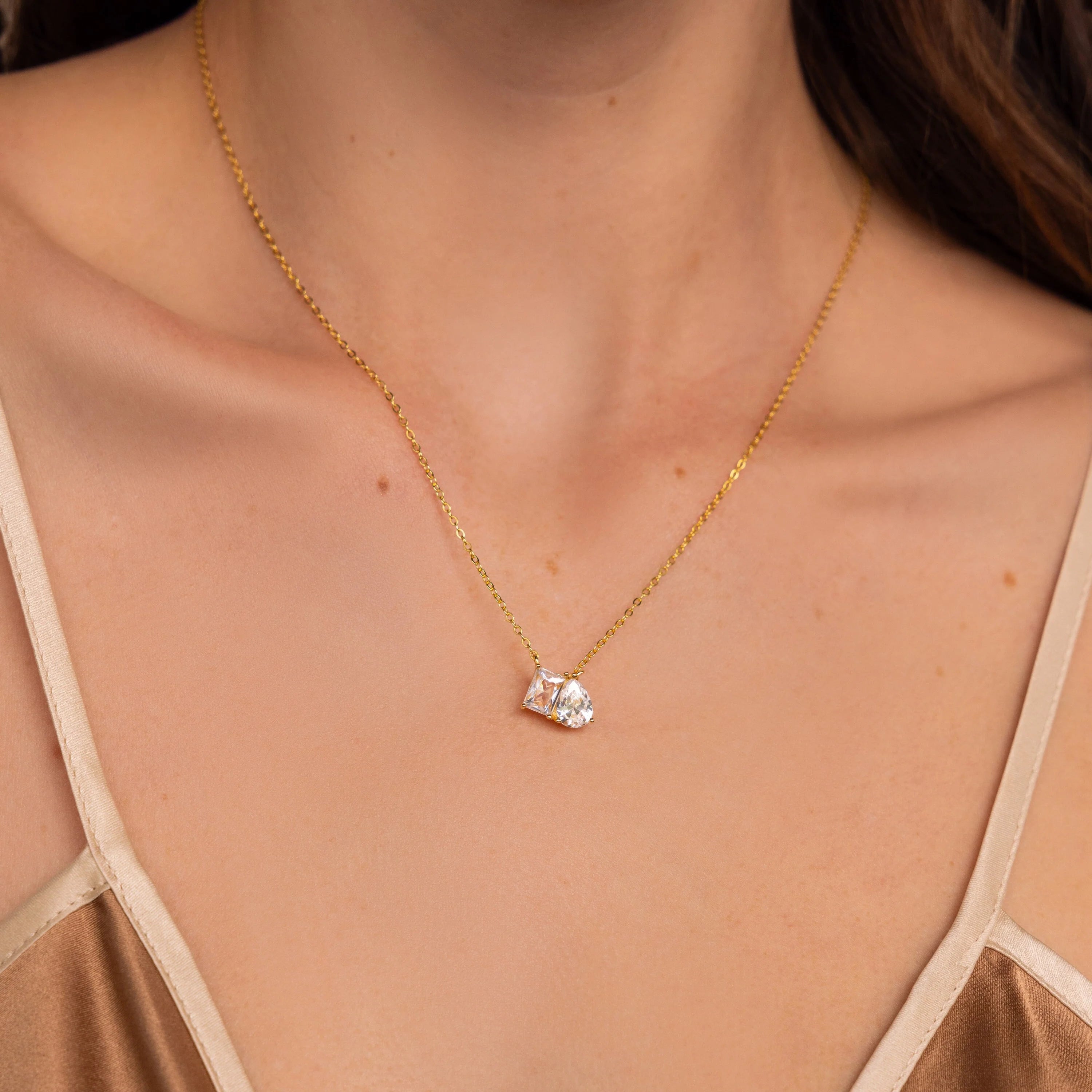 Toi et Moi Diamond Necklace Silver 18K Gold Plated