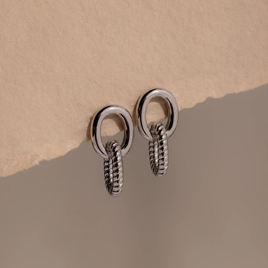 Twisted Link Earrings Silver 18K Gold Plated