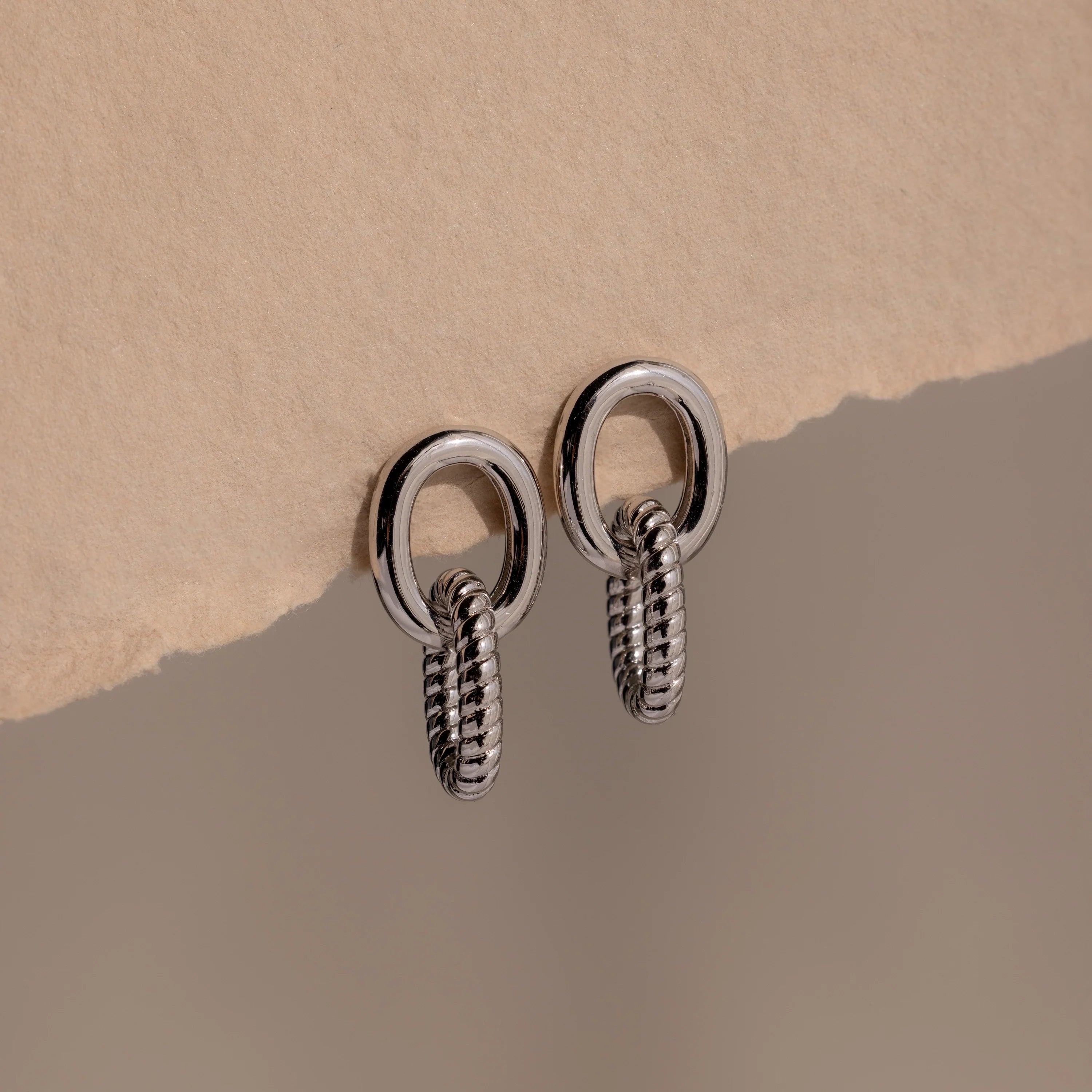 Twisted Link Earrings Silver 18K Gold Plated
