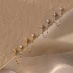 Opal & Star Duo Chain Studs  Silver 18K Gold Plated