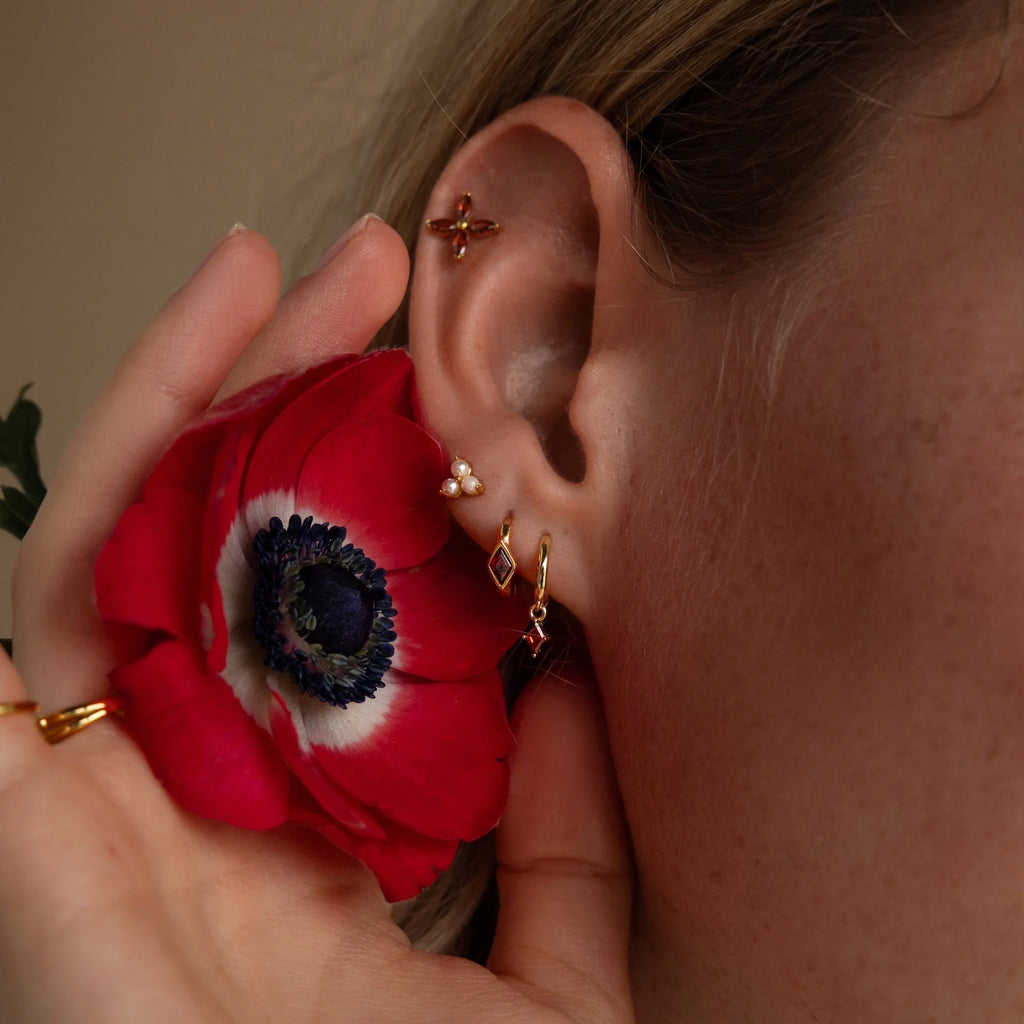 Birthstone Drop Huggies Silver 18K Gold Plated