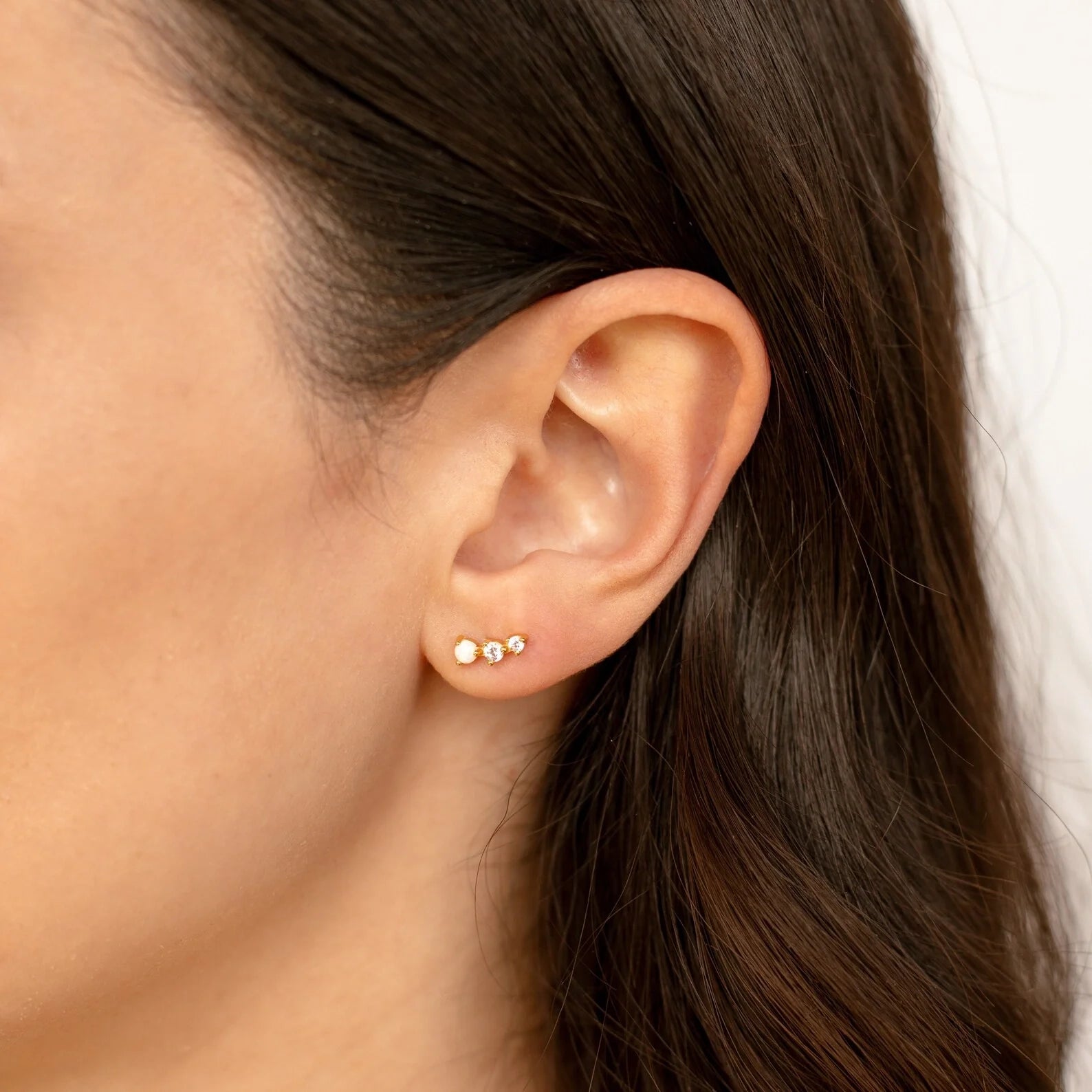 Diamond Opal Studs Silver 18K Gold Plated