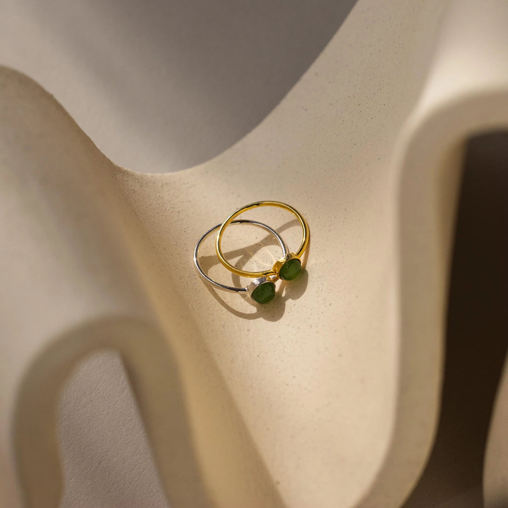 Round Jade Ring Silver 18K Gold Plated