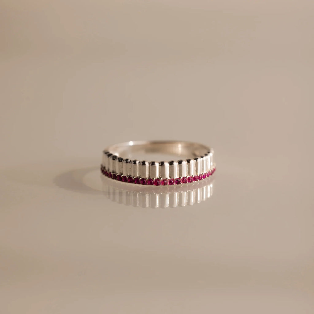 Ribbed Ruby Stack Ring Silver 18K Gold Plated