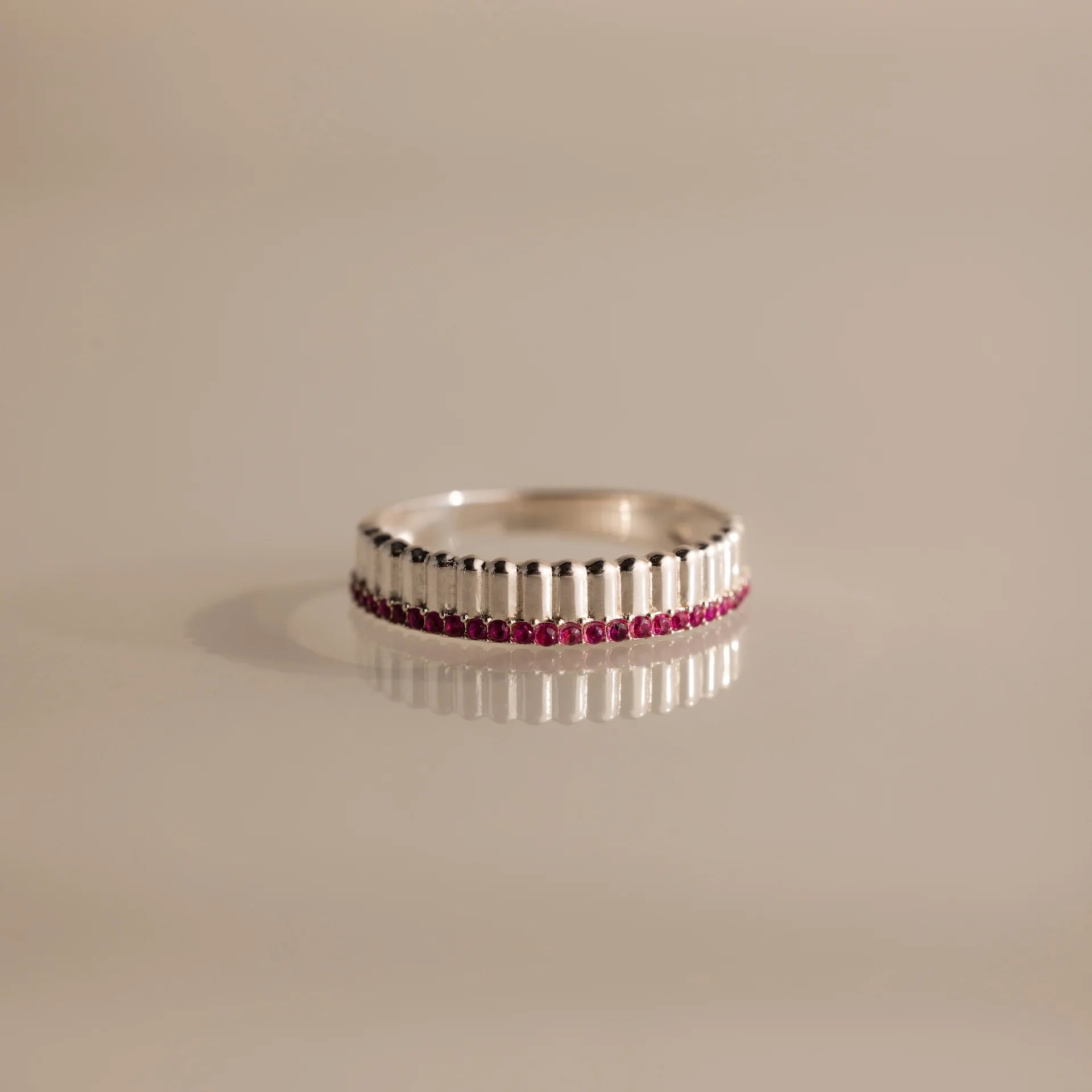 Ribbed Ruby Stack Ring Silver 18K Gold Plated