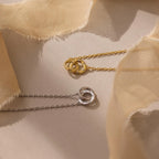 Diamond Interlocking Circle Necklace Silver 18K Gold Plated