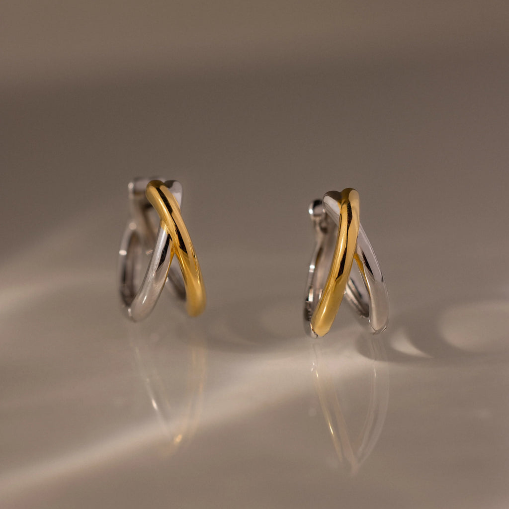 Laced Mixed Metal Huggies Silver 18K Gold Plated
