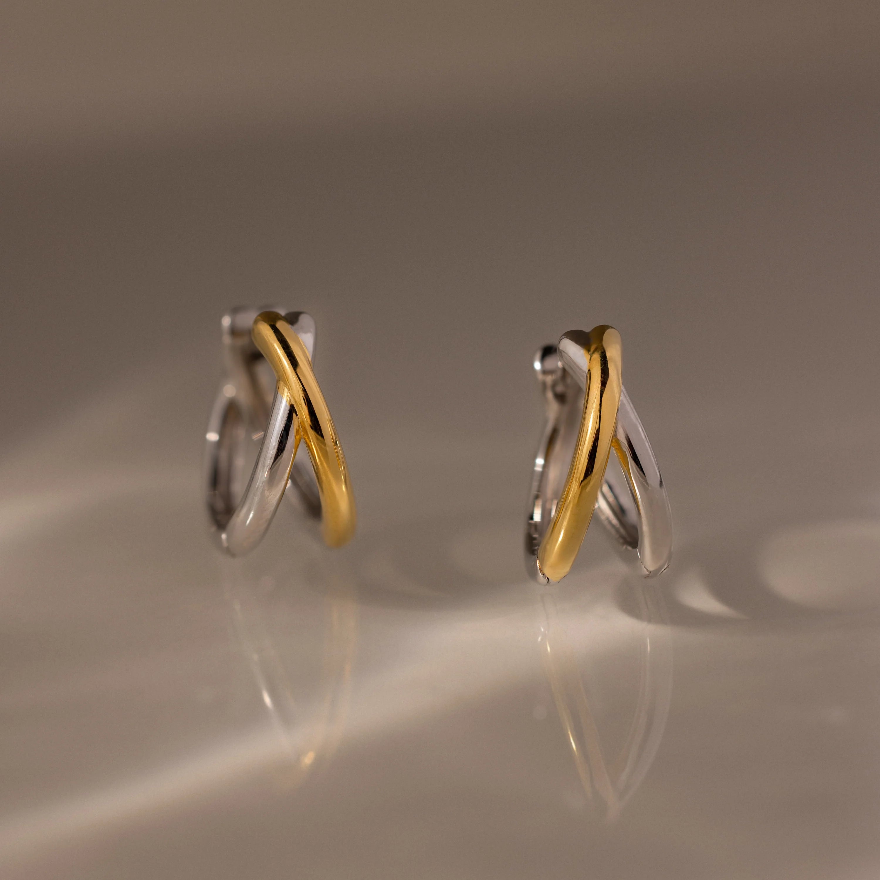 Laced Mixed Metal Huggies Silver 18K Gold Plated