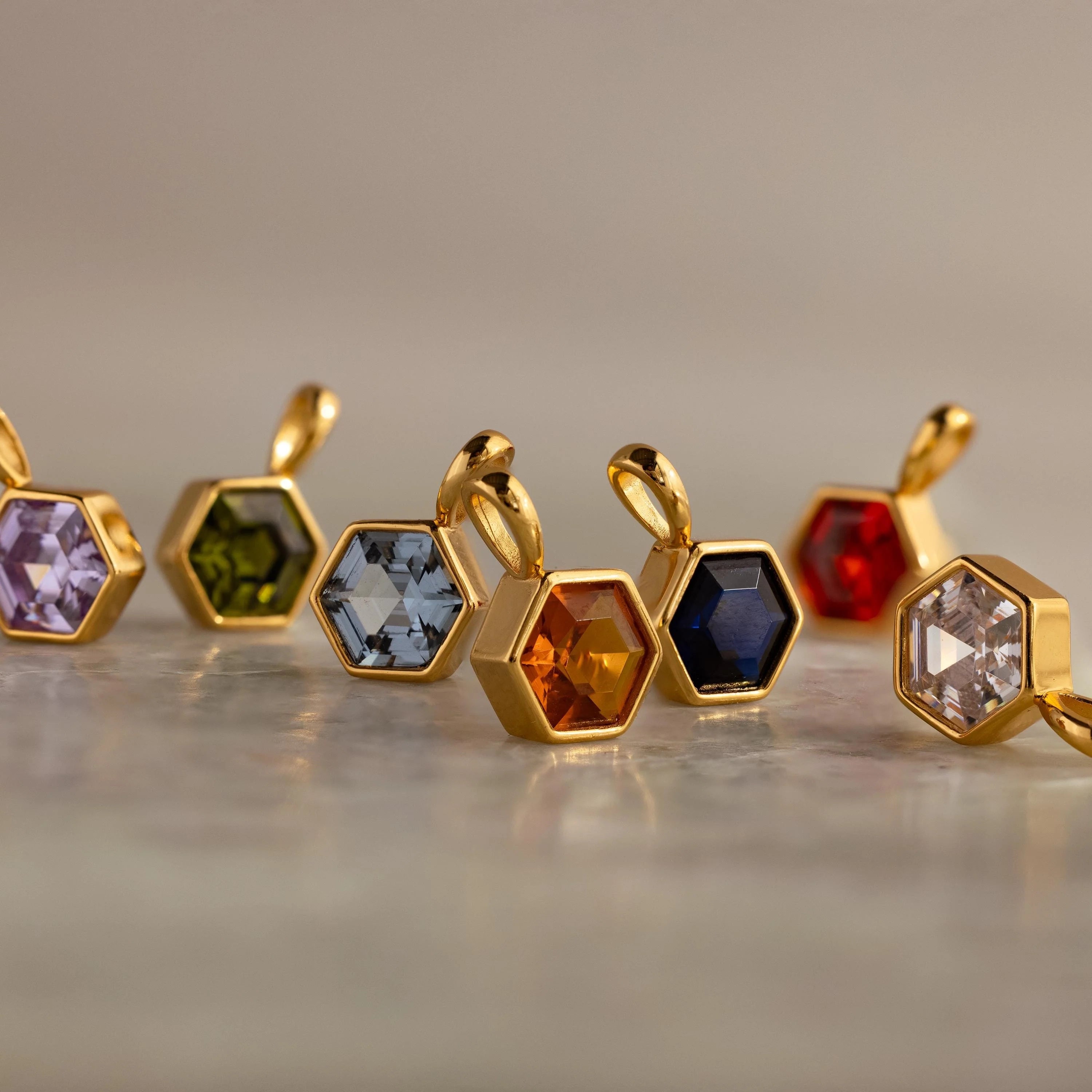 Hexagon Birthstone Charm Silver 18K Gold Plated