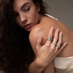 Diamond Mixed Metal Link Ring Silver 18K Gold Plated
