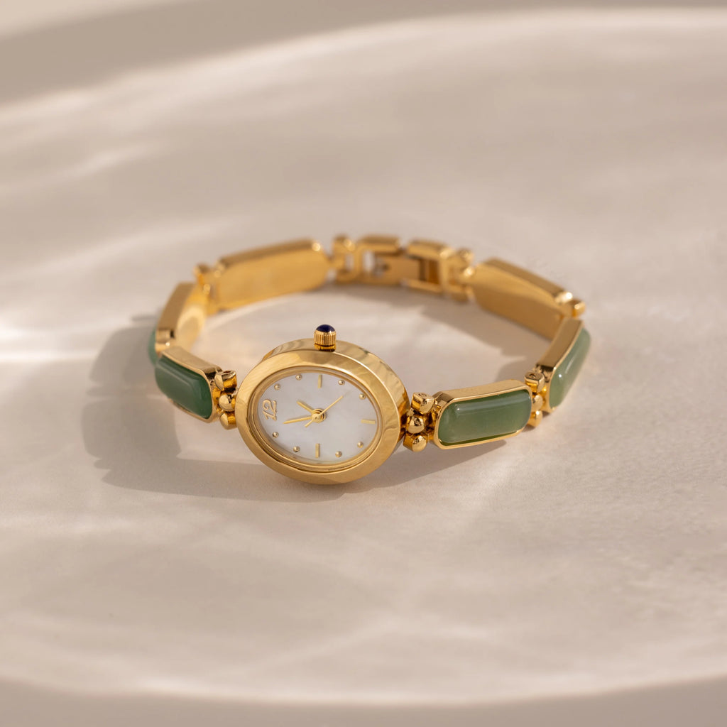 Jade Band Timepiece Silver 18K Gold Plated