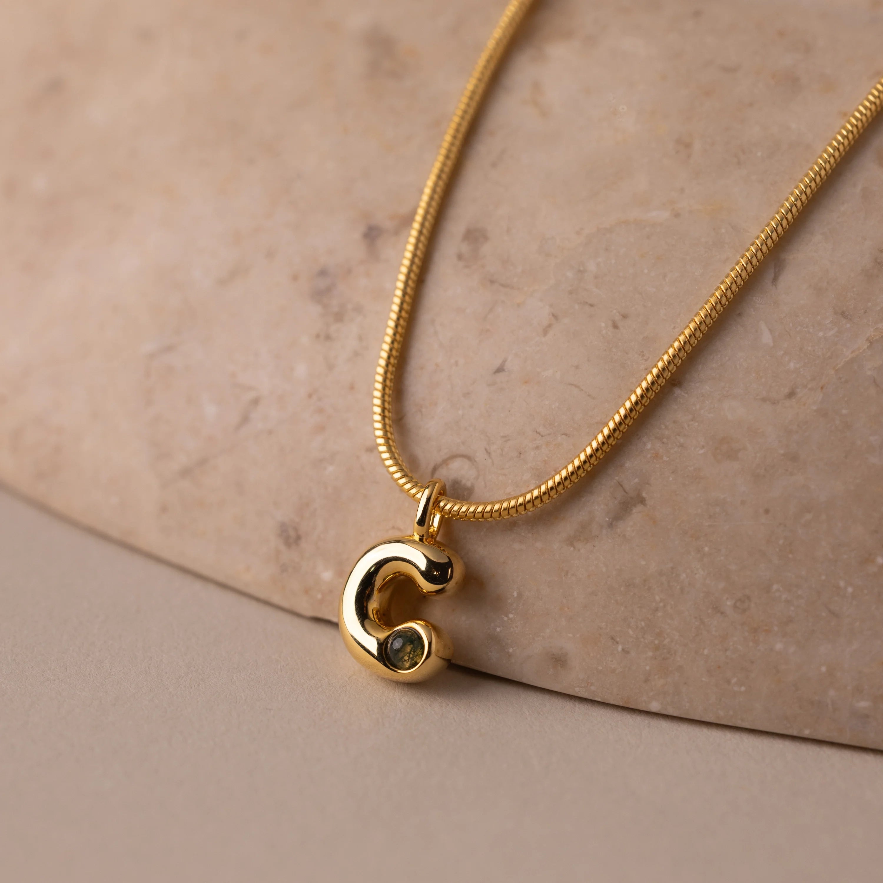 Gemstone Bubble Initial Necklace Silver 18K Gold Plated