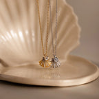 Diamond Seashell Charm Necklace Silver 18K Gold Plated