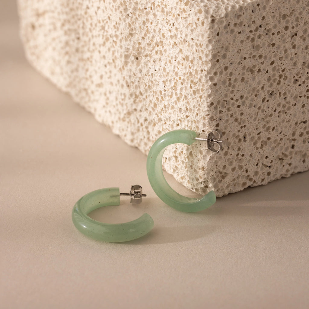 Jade Hoop Earrings Silver 18K Gold Plated