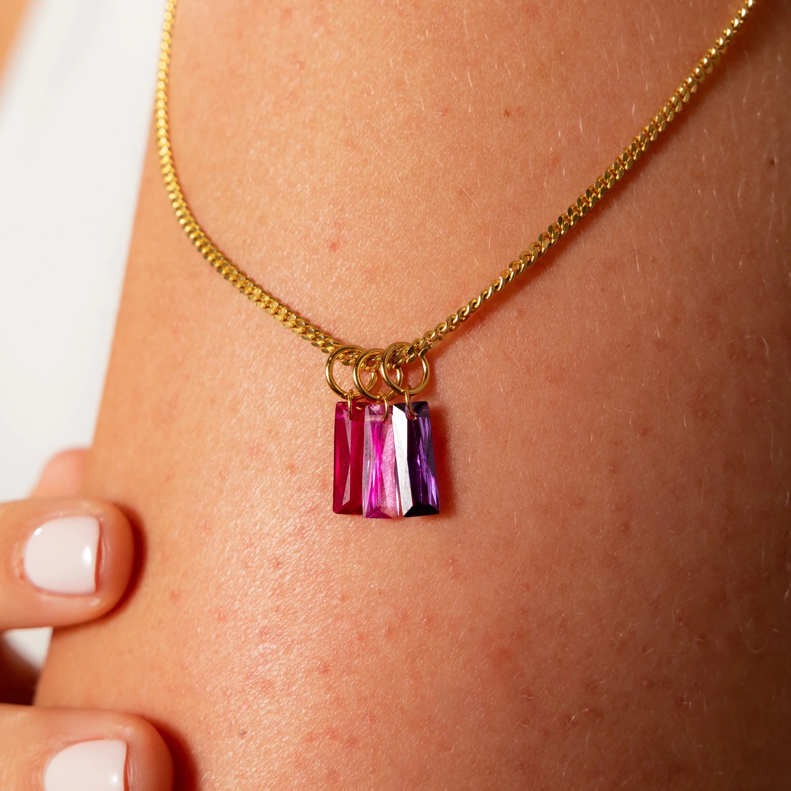 Baguette Cut Topaz Charm Silver 18K Gold Plated