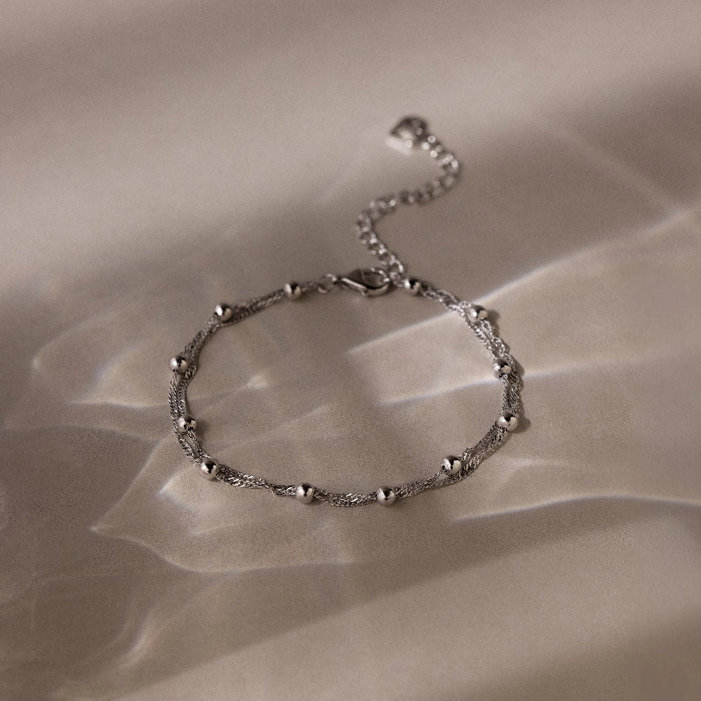 Duo Bead Chain Bracelet Silver 18K Gold Plated