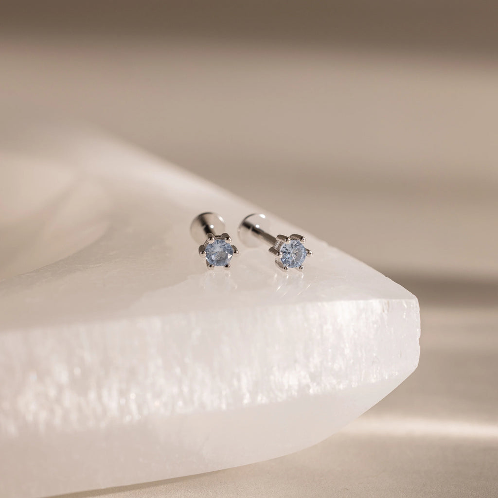 Aquamarine Flatback Studs Silver 18K Gold Plated