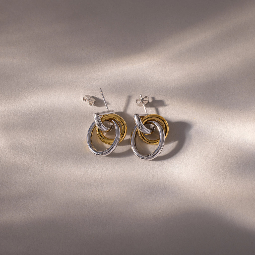 Mixed Metal Linked Earrings Silver 18K Gold Plated
