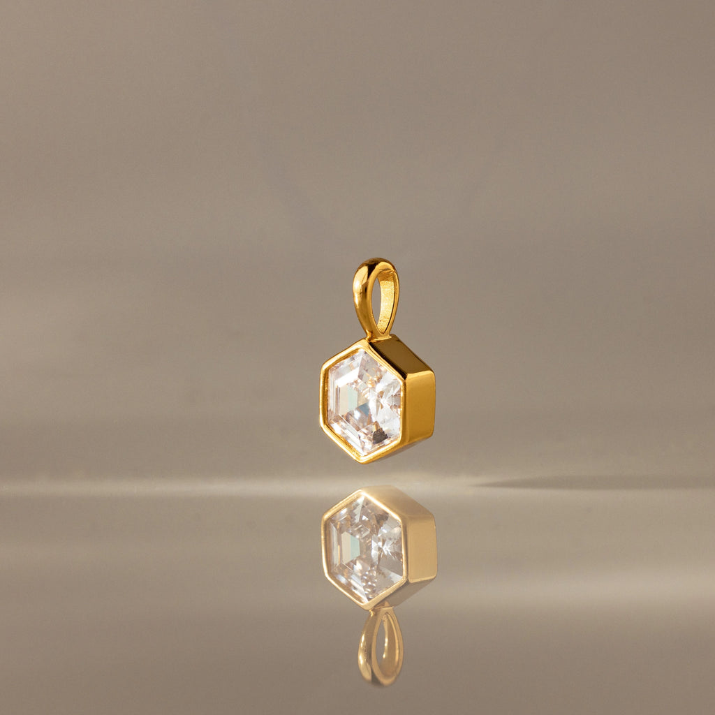 Hexagon Diamond Charm Silver 18K Gold Plated