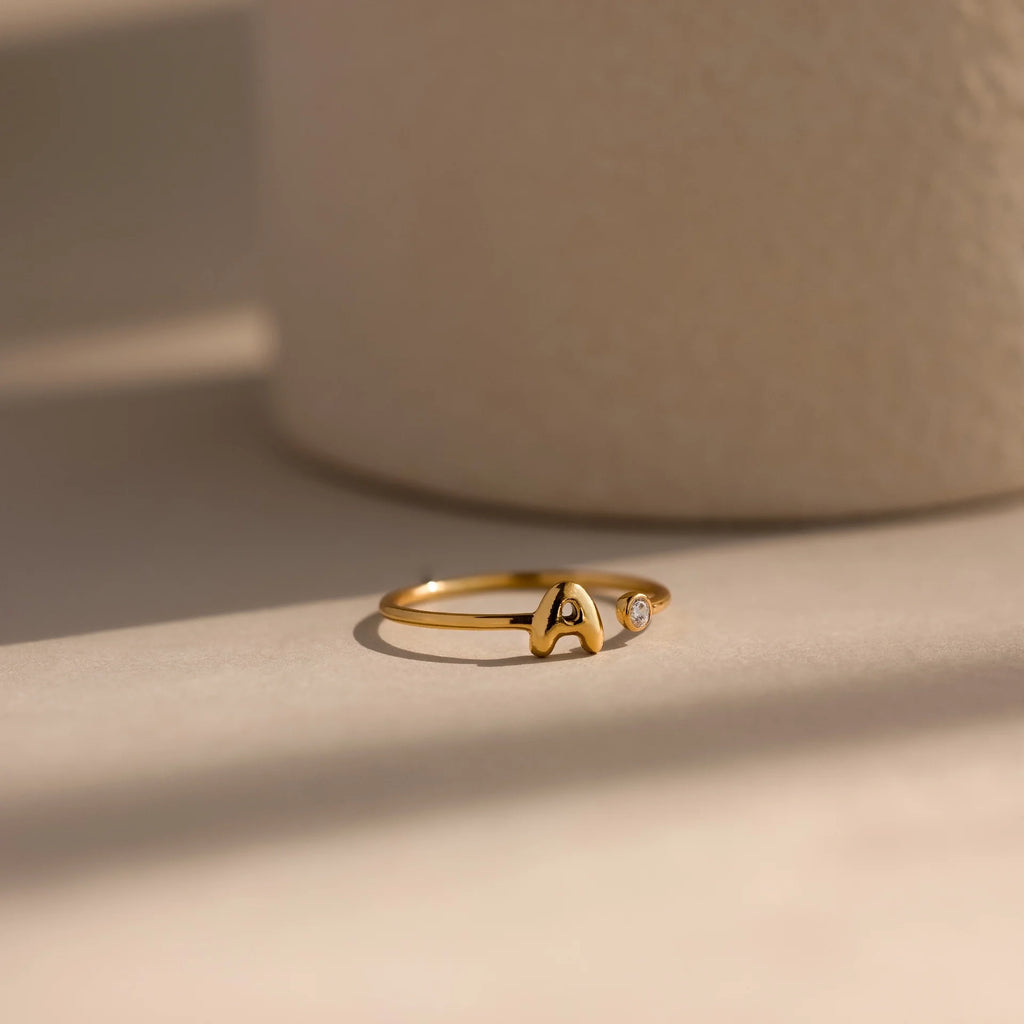 Bubble Initial Birthstone Ring Silver 18K Gold Plated
