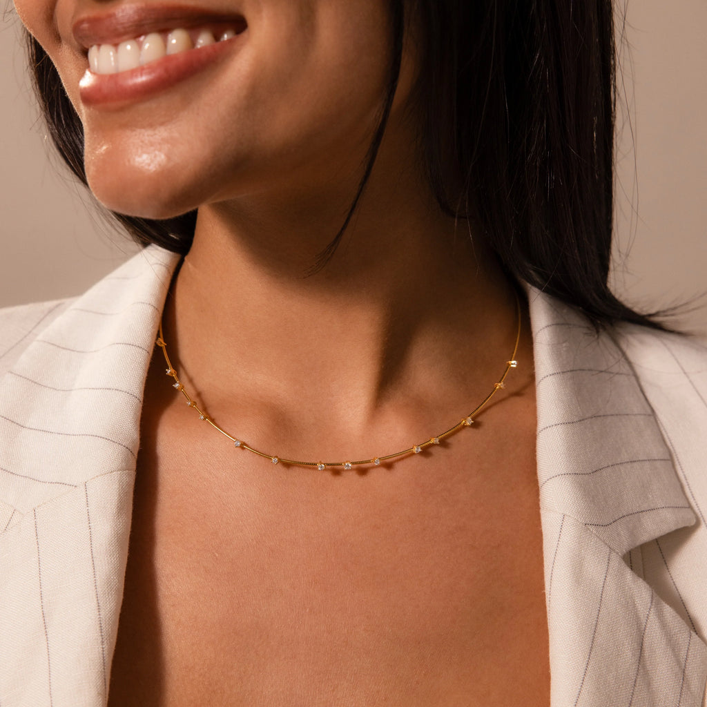 Sprinkle Diamond Necklace  Silver 18K Gold Plated