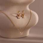 Diamond Bow Necklace & Earrings Set Silver 18K Gold Plated
