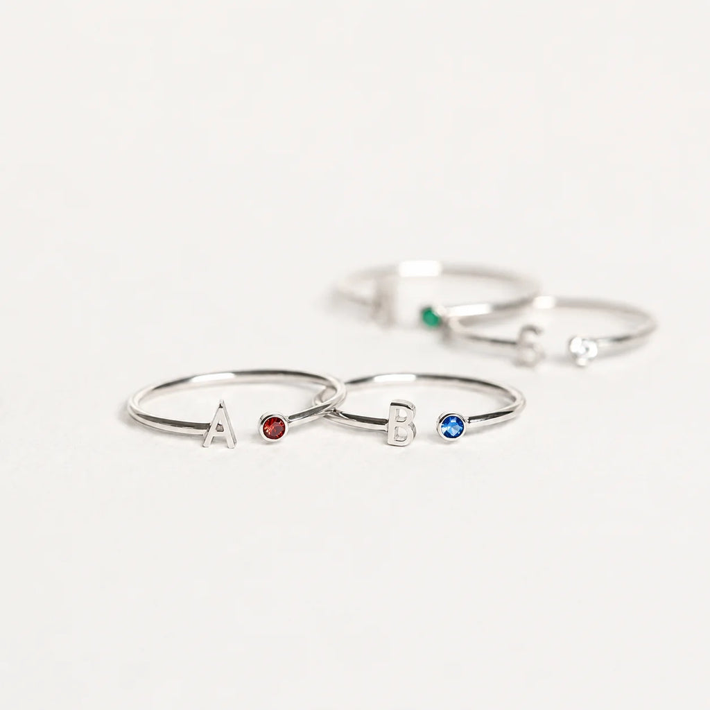 Modern Initial Birthstone Ring