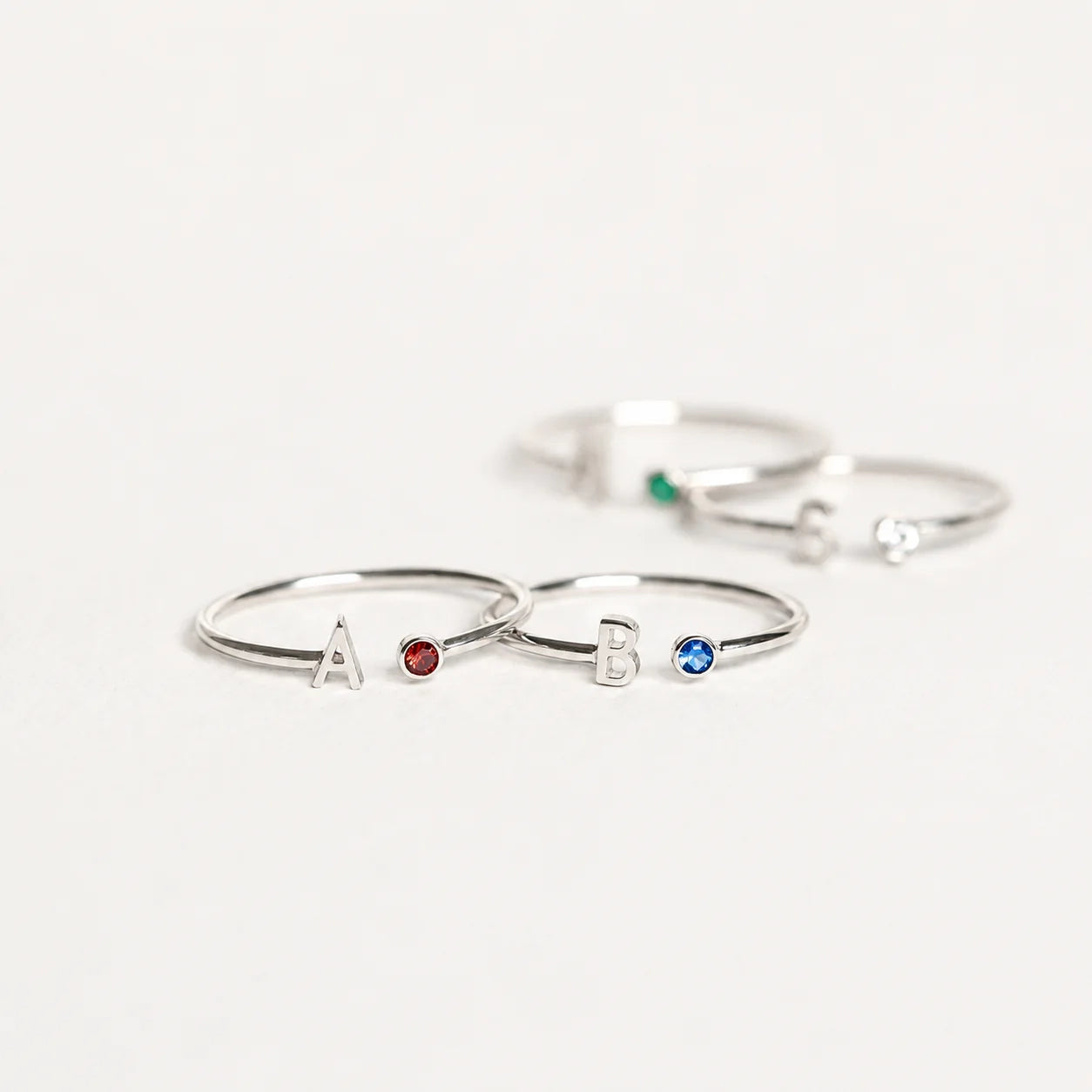 Modern Initial Birthstone Ring