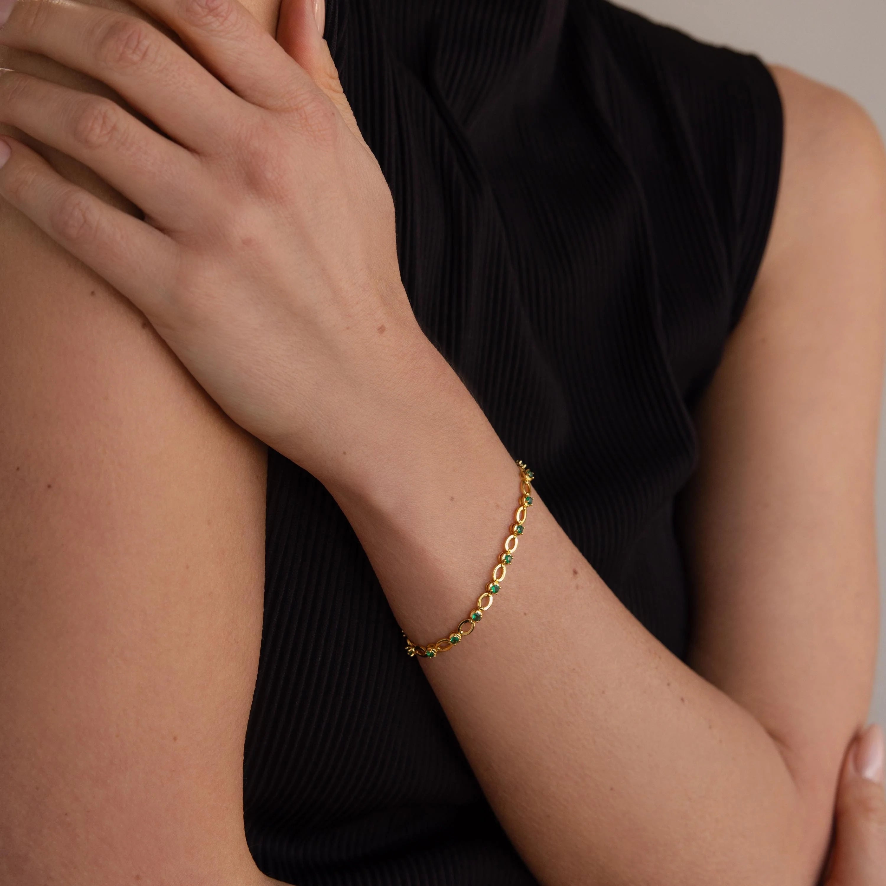 Emerald Chain Tennis Bracelet Silver 18K Gold Plated