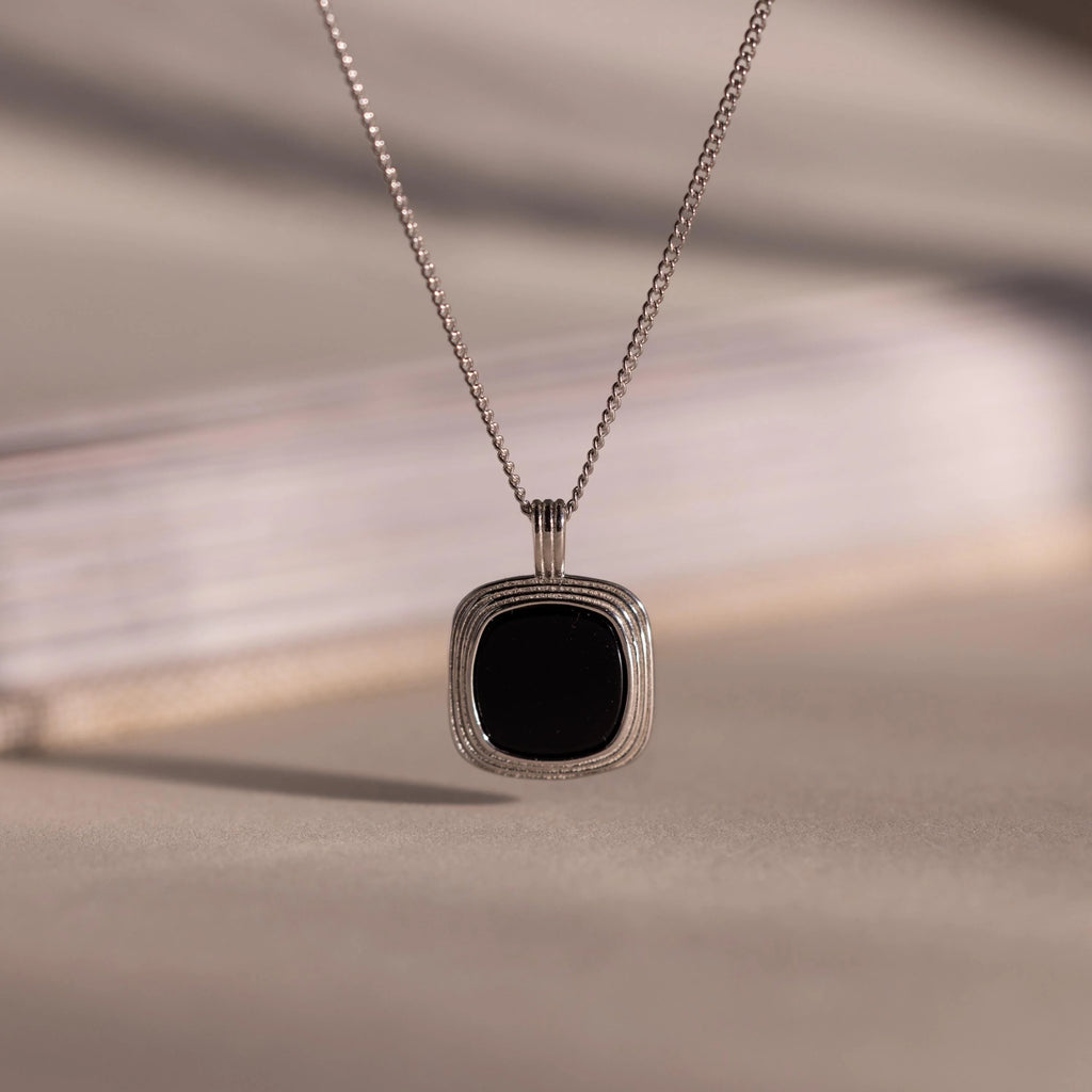 Square Onyx Necklace Silver 18K Gold Plated