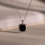 Square Onyx Necklace Silver 18K Gold Plated