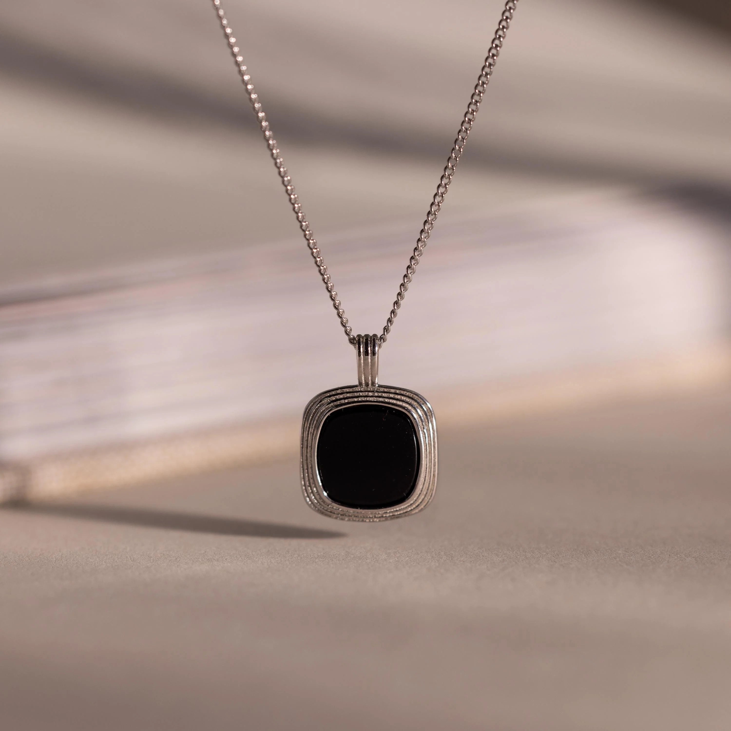 Square Onyx Necklace Silver 18K Gold Plated